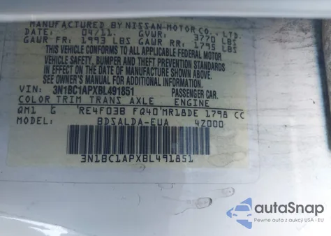 2011 Nissan Versa 1.8S from USA, damaged, VIN 3N1BC1APXBL491851